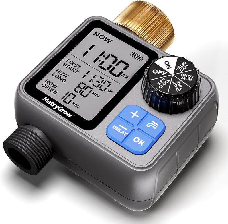 MetryGrow Sprinkler Irrigation Timer with Brass Inlet, Programmable Water Timer for Garden Hose, Automatic Watering System for Yard Lawn, Rain Delay - Image 1
